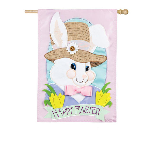 Mr.Easter Bunny Applique Seasonal Garden Flag; Polyester
