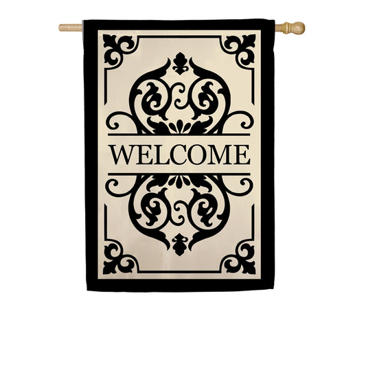 Cambridge Welcome Applique Seasonal House Flag; Polyester