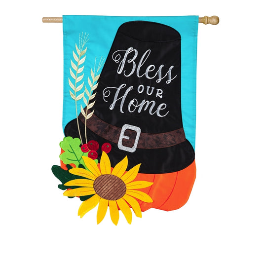 "Pilgrim Hat" Applique Seasonal Banner; Polyester