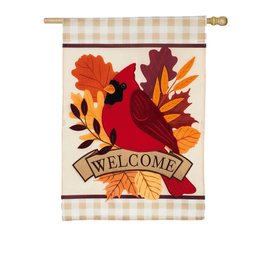 Autumn Cardinal Applique Seasonal Banner; Polyester