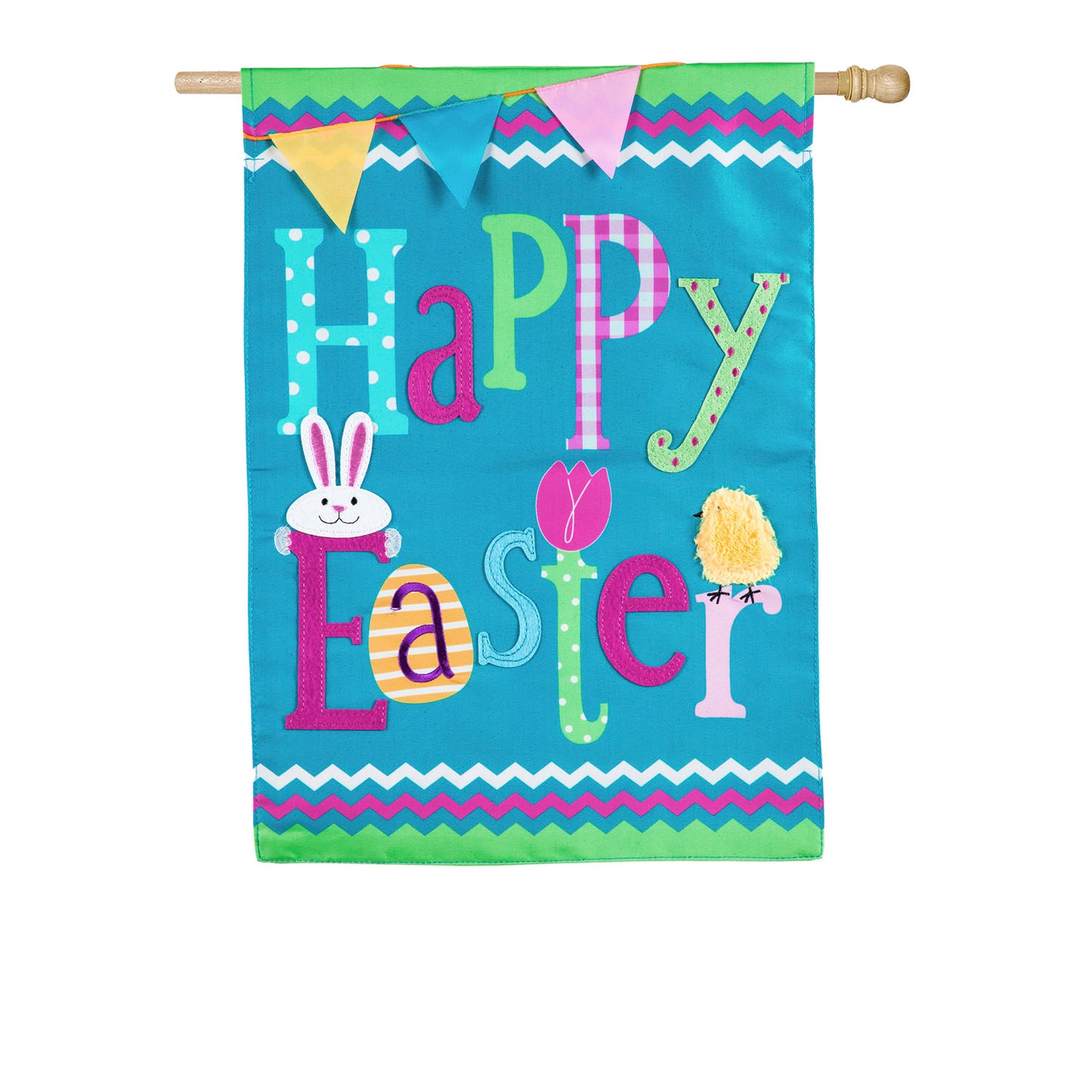 Happy Easter Applique House Flag; Polyester 28"x44"