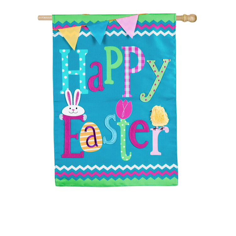 Happy Easter Applique House Flag; Polyester 28"x44"