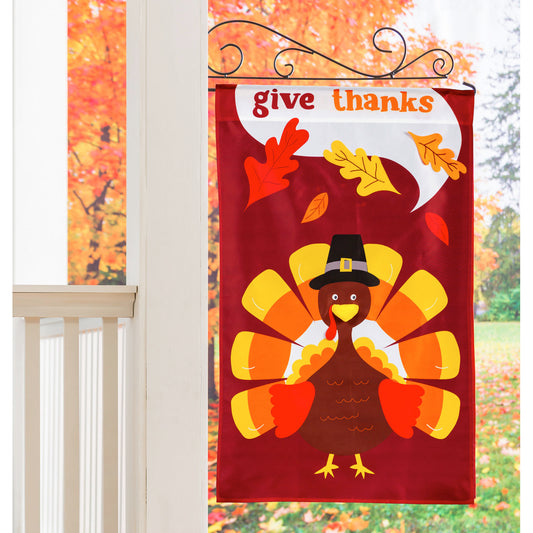 Candy Corn Turkey Applique House Flag; Polyester 28"x44"