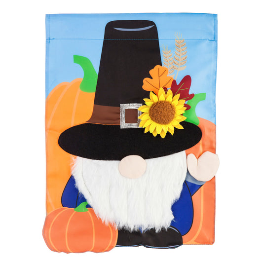 Pilgrim Gnome Applique House Flag; Polyester 28"x44"