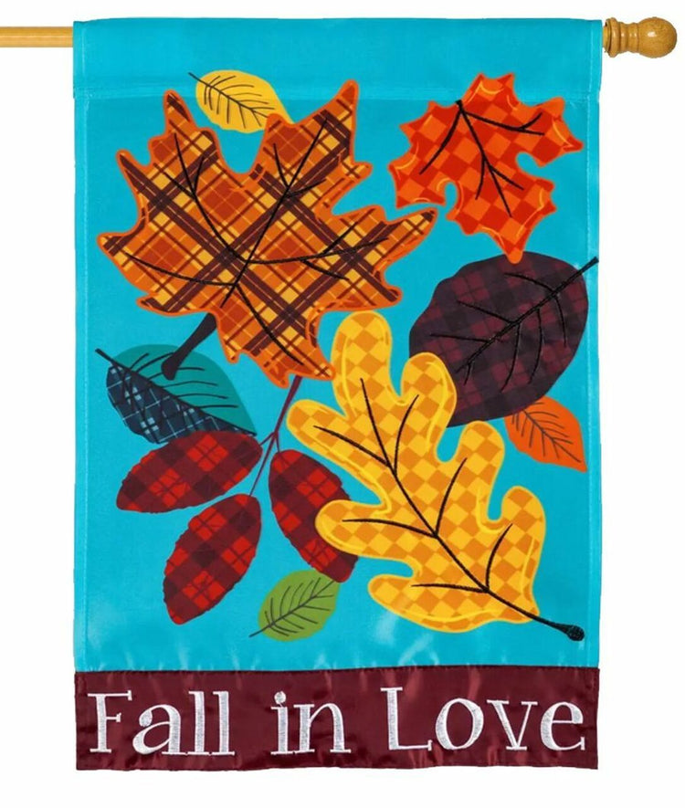 Fall in Love Plaid Leaves House Flag