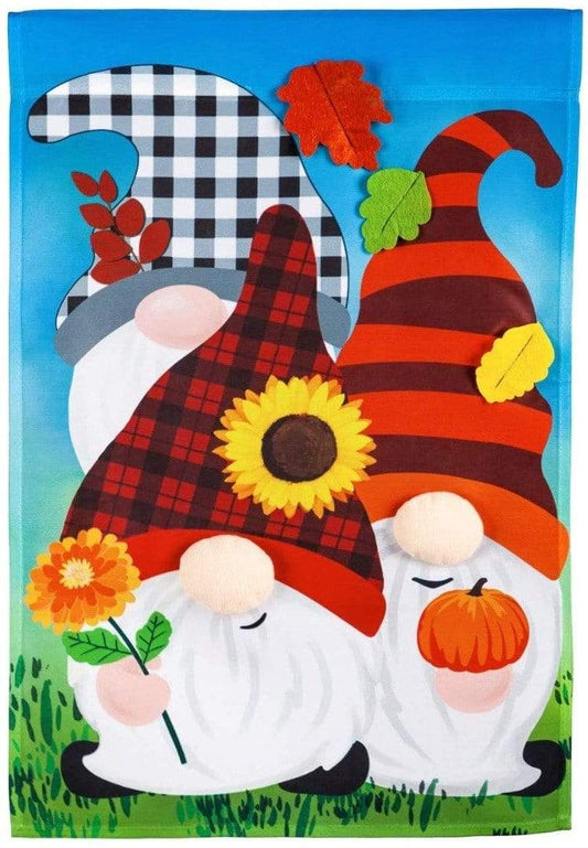 Fall Gnome Trio Applique House Flag; Polyester 28"x44"