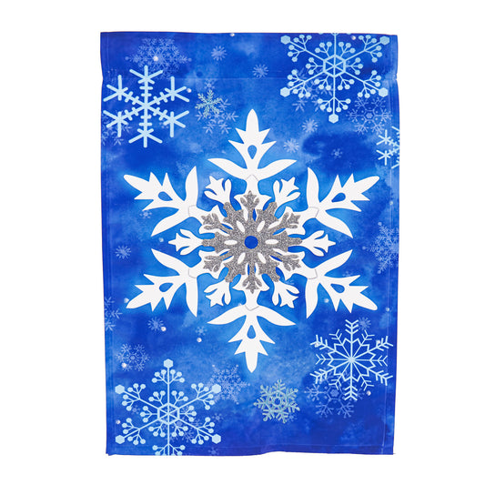 Winter Snowflakes Applique House Flag; Polyester 28"x44"