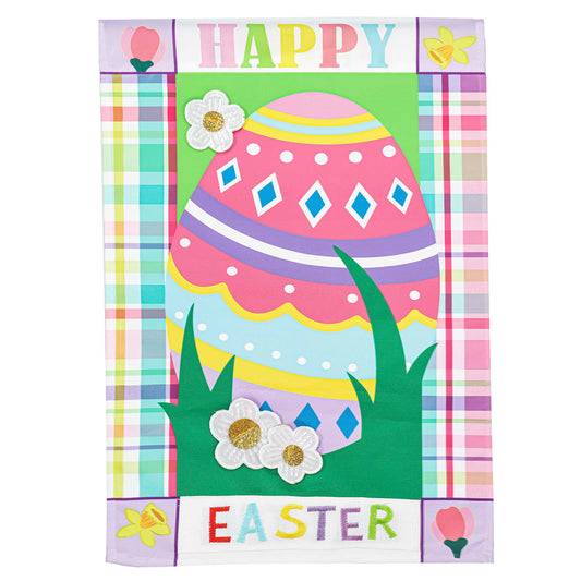 Easter Egg Patterned Border Applique House Flag; Polyester 28"x44"