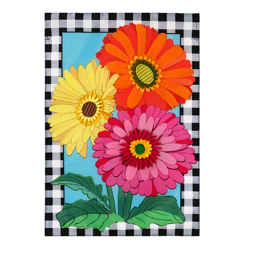 Gerbera Daisy Trio Applique House Flag; Polyester 28"x44"