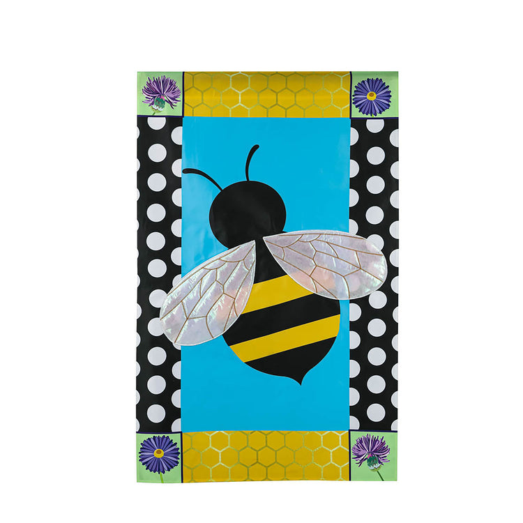 Bee with Border Printed/Applique House Flag; Polyester 28"x44"