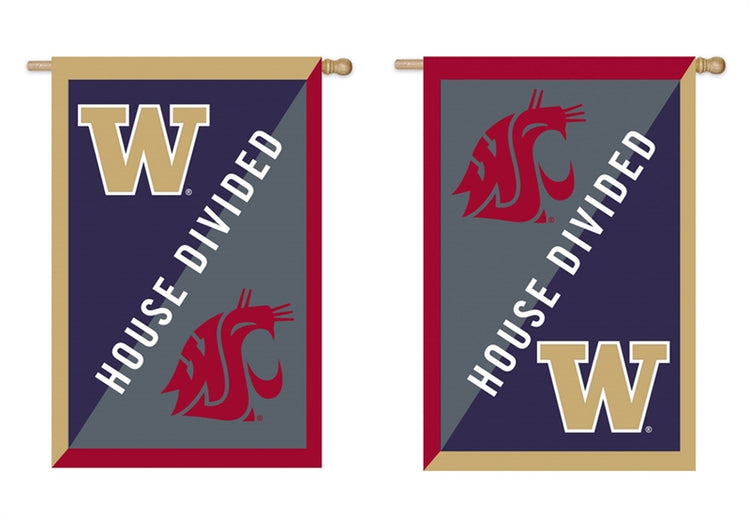 University of Washington Huskies & Washington State University Cougars House Divided Applique House Flag; Polyester