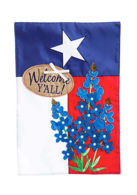 Texas Blue Bonnets Applique Garden Flag; Polyester 12.5"x18"
