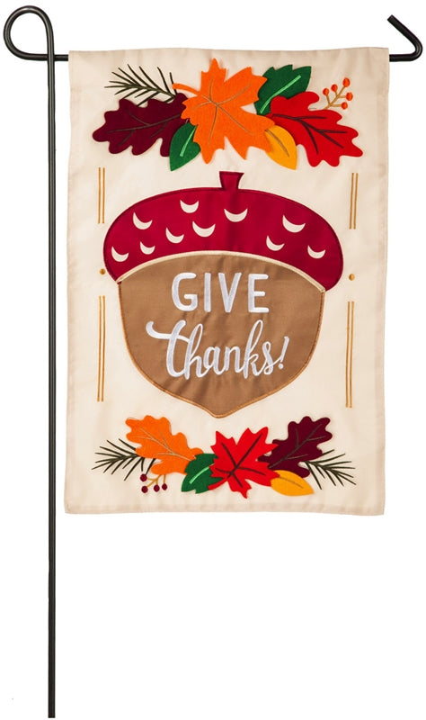 Give Thanks Acorn Applique Seasonal Garden Flag; Polyester