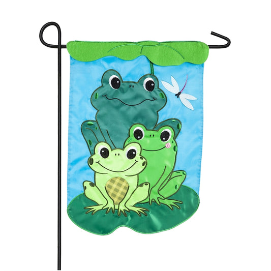 Frog Family Applique Seasonal Garden Flag; Polyester