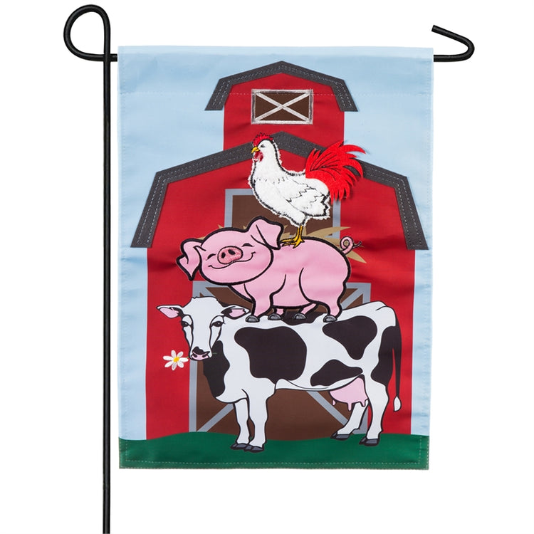 "Stacked Farm Animals" Applique Seasonal Garden Flag; Polyester