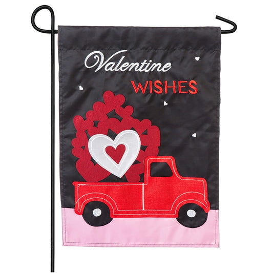 Truckload of Hearts Applique Garden Flag; Polyester
