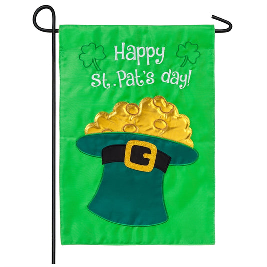 "Happy St.Pats Day" Applique Seasonal Garden Flag; Polyester