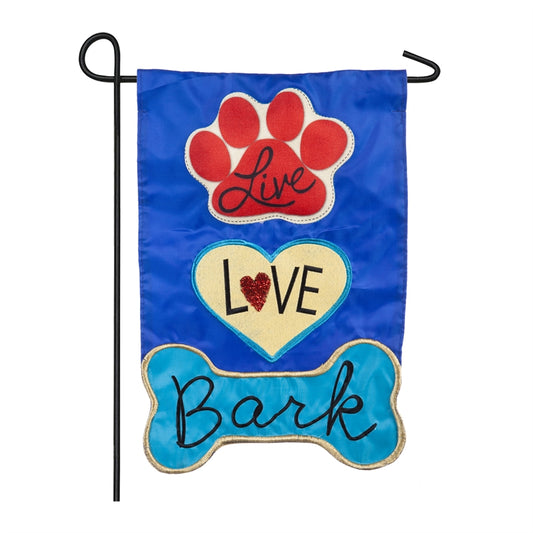 "Live Love Bark" Applique Seasonal Garden Flag; Polyester
