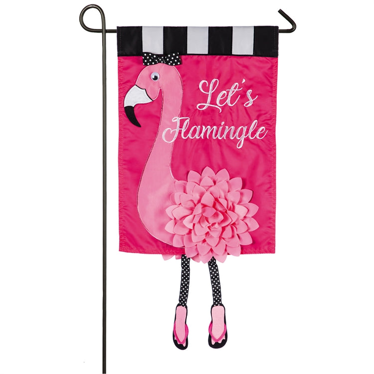 Lets Flamingle Applique Garden Flag; Polyester