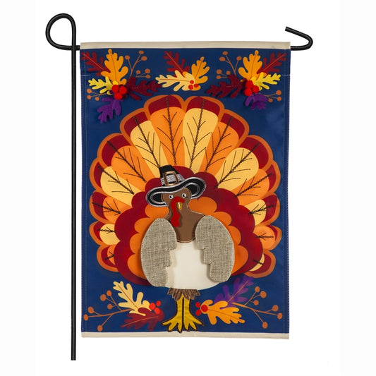 "Thanksgiving Turkey" Applique Seasonal Garden Flag; Polyester