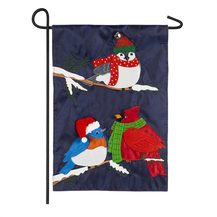 "Portly Christmas Birds" Applique Seasonal Garden Flag; Polyester