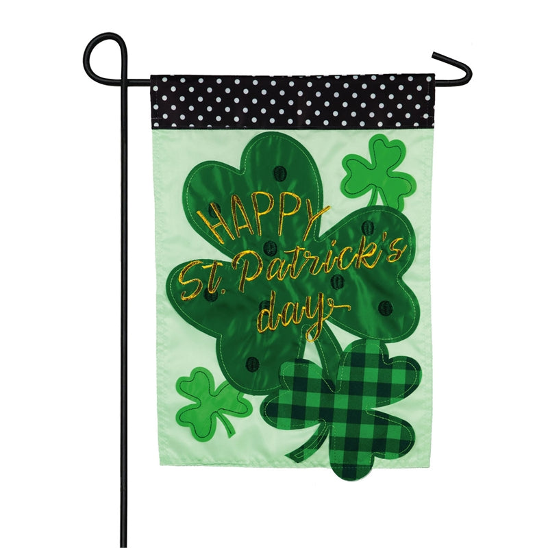 St.Patrick's Day Shamrocks Applique Garden Flag; Polyester