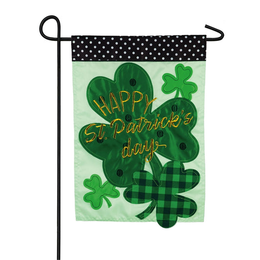 St.Patricks Day Shamrocks Applique Seasonal Garden Flag; Polyester