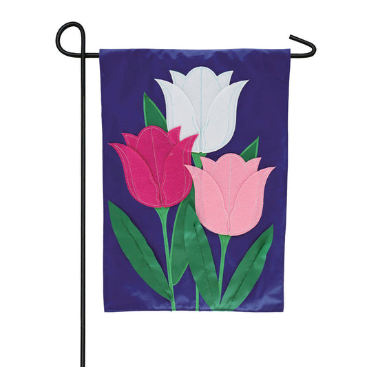 "Tulip Trio" Applique Seasonal Garden Flag; Polyester