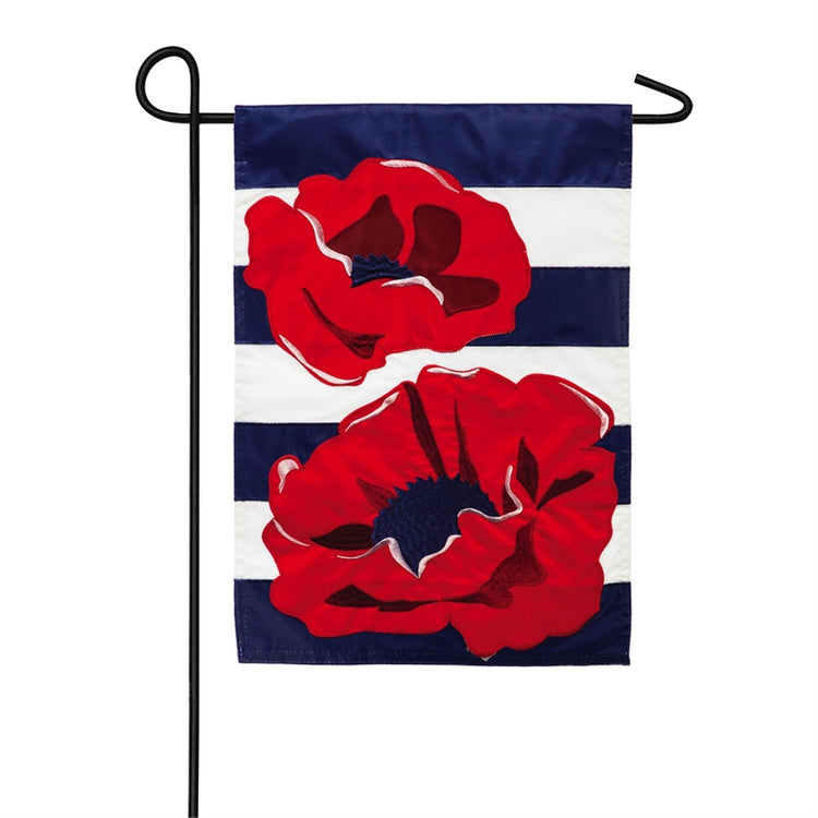 "Stripes & Poppies" Applique Seasonal Garden Flag; Polyester