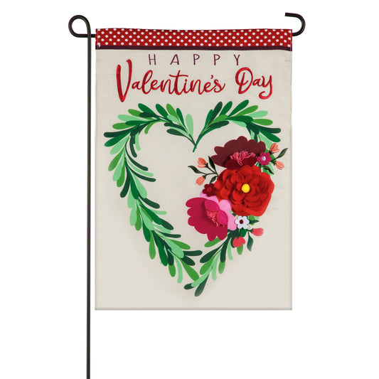 Valentine's Floral Heart Wreath Seasonal Garden Flag