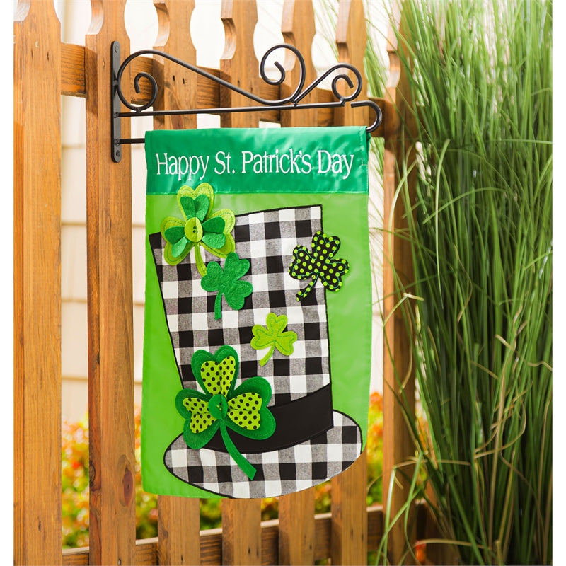 Plaid St.Patrick's Day Applique Garden Flag; Polyester 12.5"x18"