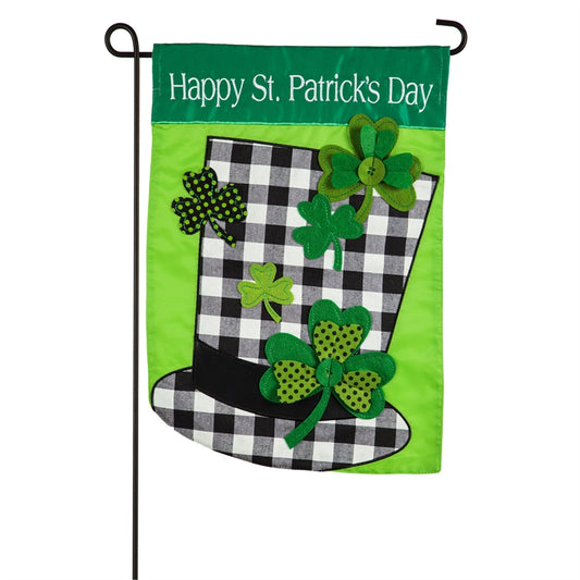 Plaid St.Patrick's Day Applique Garden Flag; Polyester 12.5"x18"