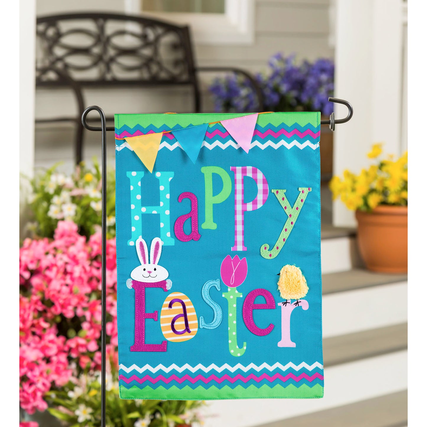 Happy Easter Applique Garden Flag; Polyester 12.5"x18"