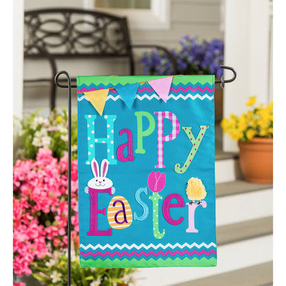 Happy Easter Applique Garden Flag; Polyester 12.5"x18"