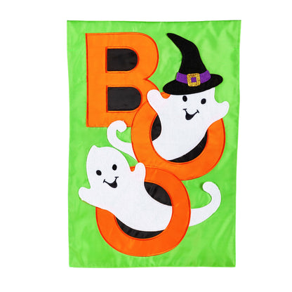 BOO Ghosts Applique Garden Flag; Polyester 12.5"x18"