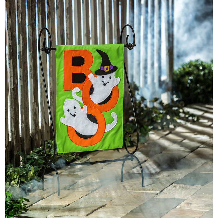 BOO Ghosts Applique Garden Flag; Polyester 12.5"x18"