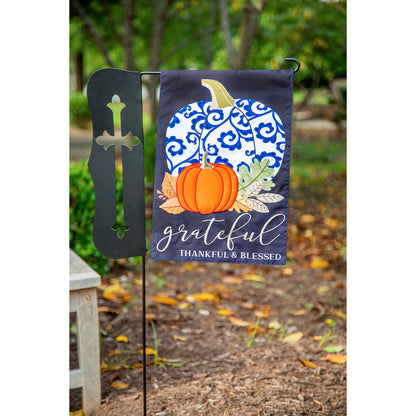Chinoiserie Pumpkin Applique Garden Flag; Polyester 12.5"x18"