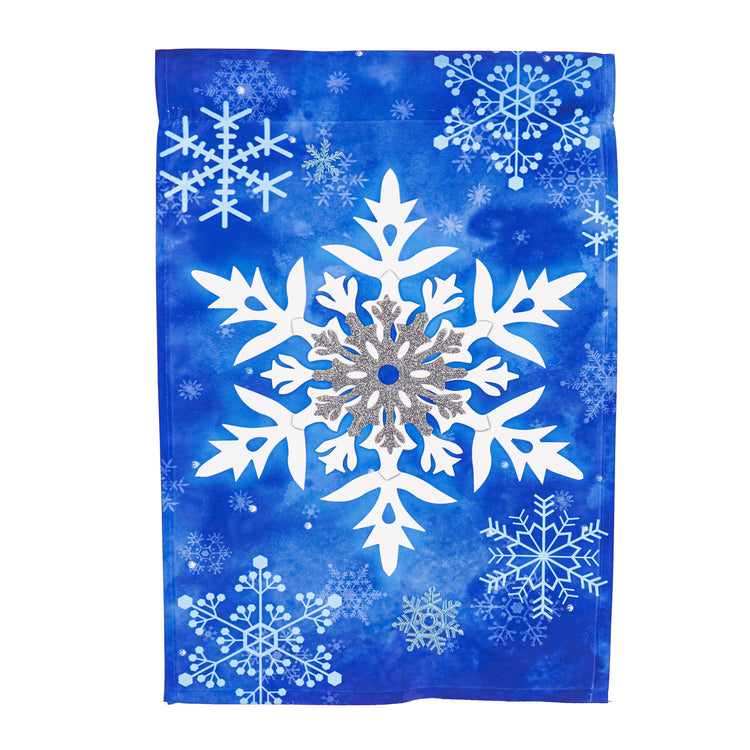 Winter Snowflakes Applique Garden Flag; Polyester 12.5"x18"