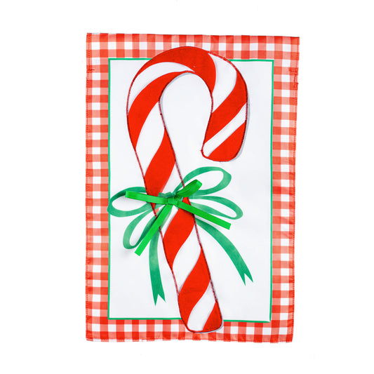 Christmas Candy Cane Applique Garden Flag; Polyester 12.5"x18"