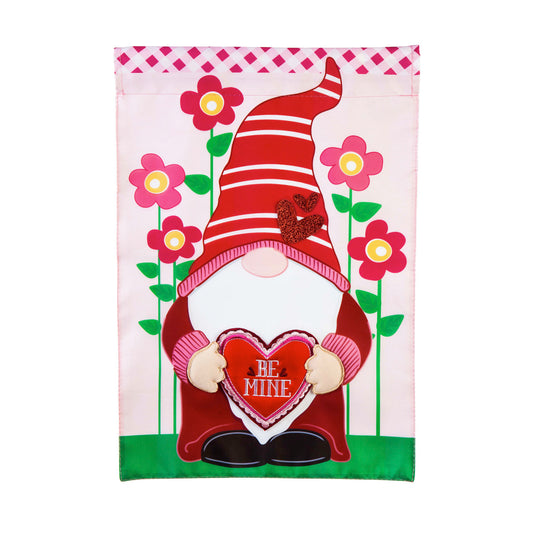 Valentine Gnome Applique Garden Flag; Polyester 12.5"x18"