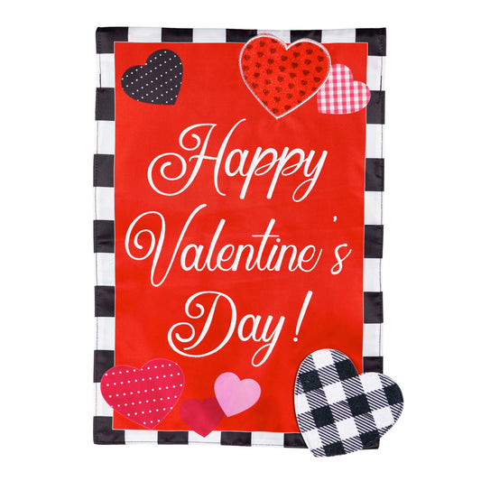 Valentine's Day Check Border Applique Garden Flag; Polyester 12.5"x18"