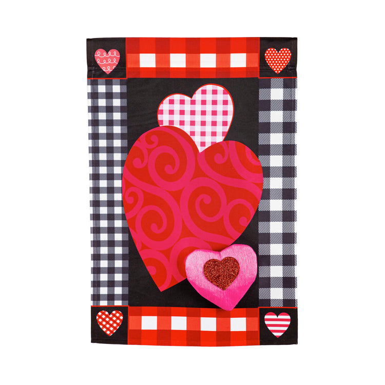 Valentine's Heart Patterned Border Applique Garden Flag; Polyester 12.5"x18"