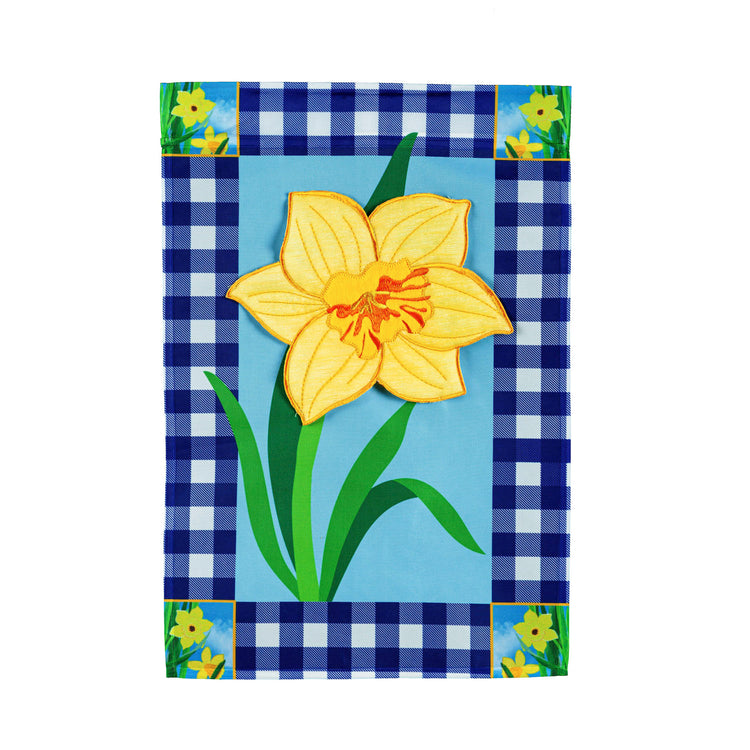 Buffalo Check Daffodils Applique Garden Flag; Polyester 12.5"x18"