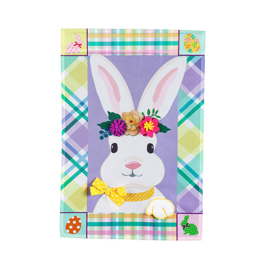 Bunny Patterned Border Applique Garden Flag; Polyester 12.5"x18"