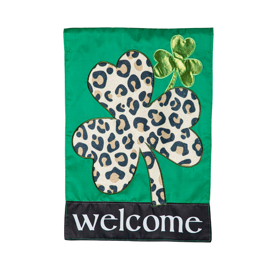 Animal Print Shamrock Applique Garden Flag; Polyester 12.5"x18"