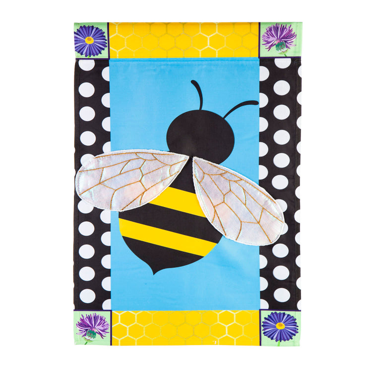 Bee with Border Applique Garden Flag; Polyester 12.5"x18"