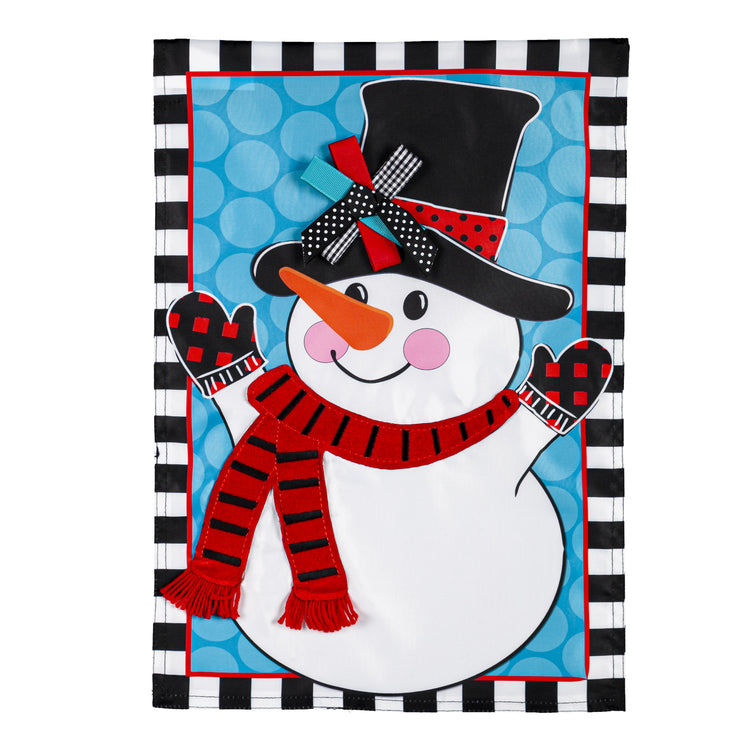 Patterned Snowman Applique Garden Flag; Polyester 12.5"x18"