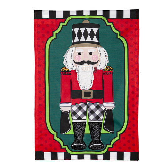 Patterned Nutcracker Applique Garden Flag; Polyester 12.5"x18"