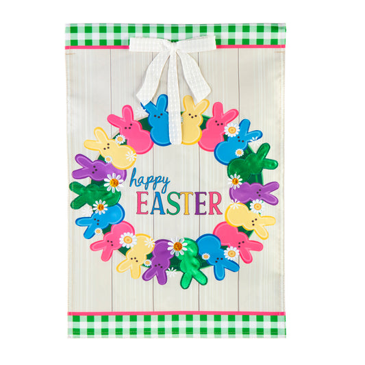 Colorful Bunny Peeps Wreath Garden Flag