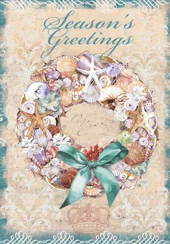 "Shell Holiday Wreath" Printed Seasonal Estate Banner; Polyester